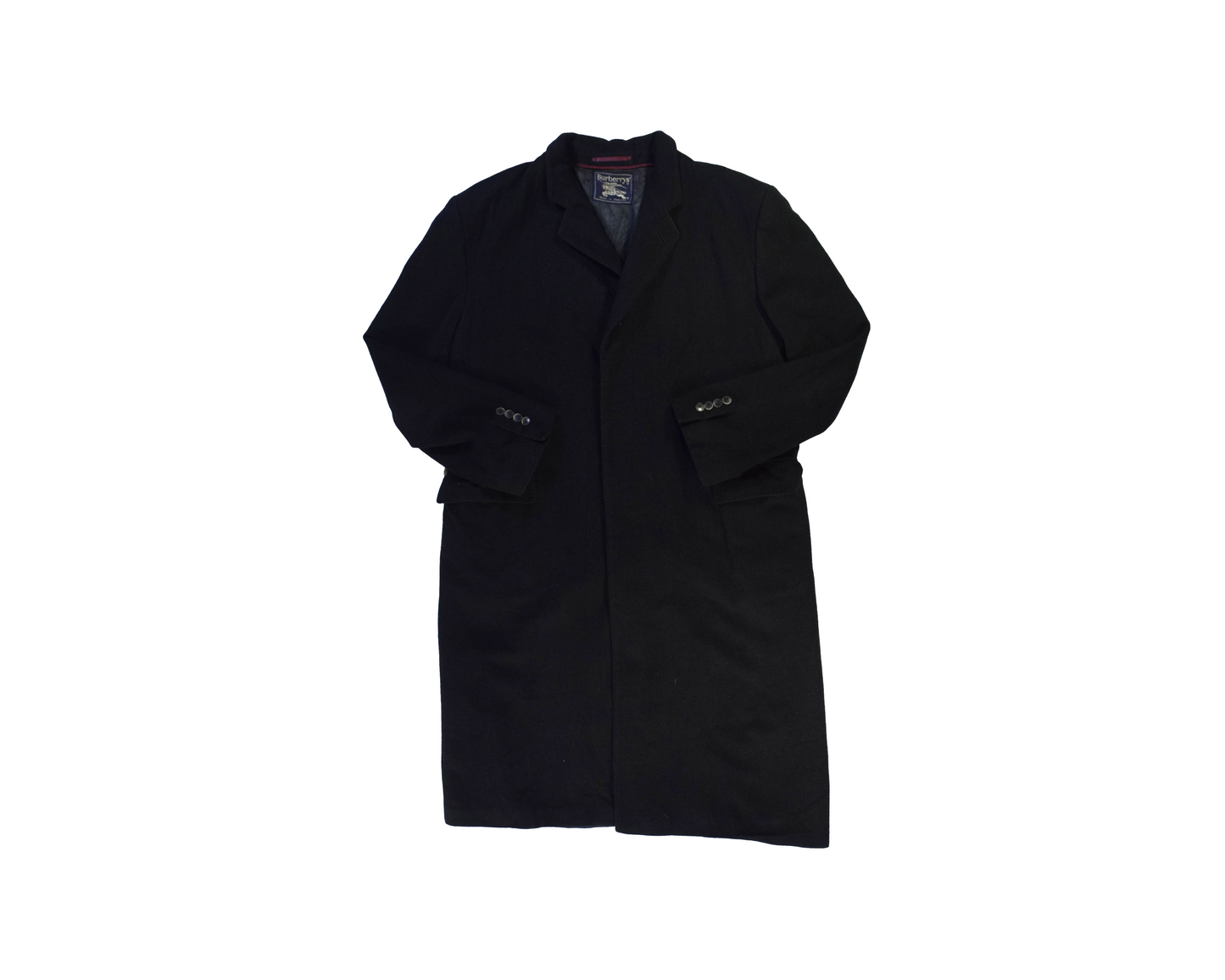 Vintage Burberrys' Single-breasted Overcoat, Black With Patterned Lining